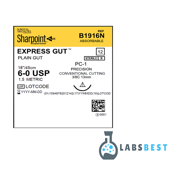 Corza Medical Suture, Size 6-0, Express Gut, 13mm, Absorbable