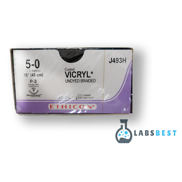 Ethicon Suture, Size 5-0, 18 in. Length, Undyed Color, Polyglactin 910, Braided, 3/8 Circle, 13 mm