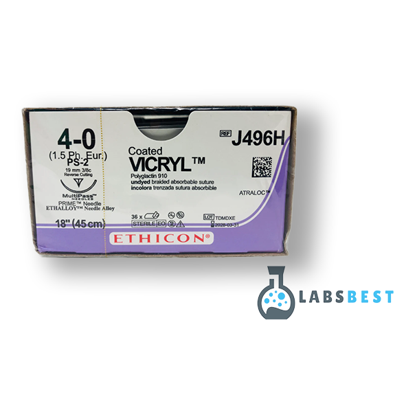 Ethicon Absorbable Sutures, Coated VICRYL - Undyed Braided, 19mm, PS-2, Size 4-0