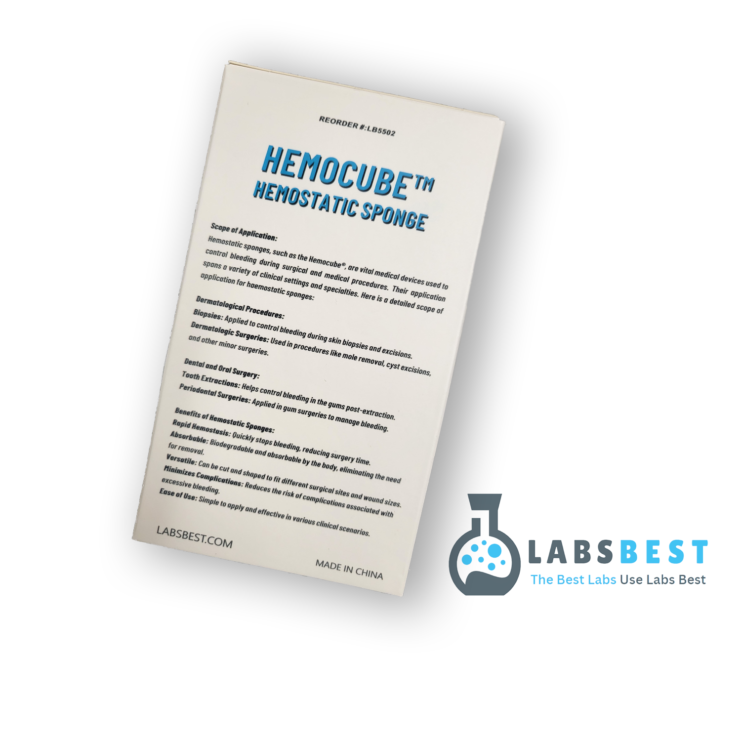 Hemocube™ Hemostatic Sponge - Sterile, 50 Sponges (10x10x10mm) - Box Side